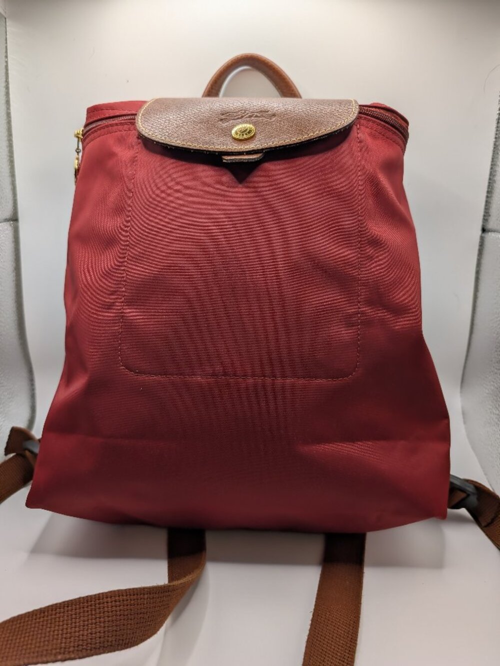 Longchamp Le Pliage Original Backpack Burgundy Wine Nylon Leather Auth France